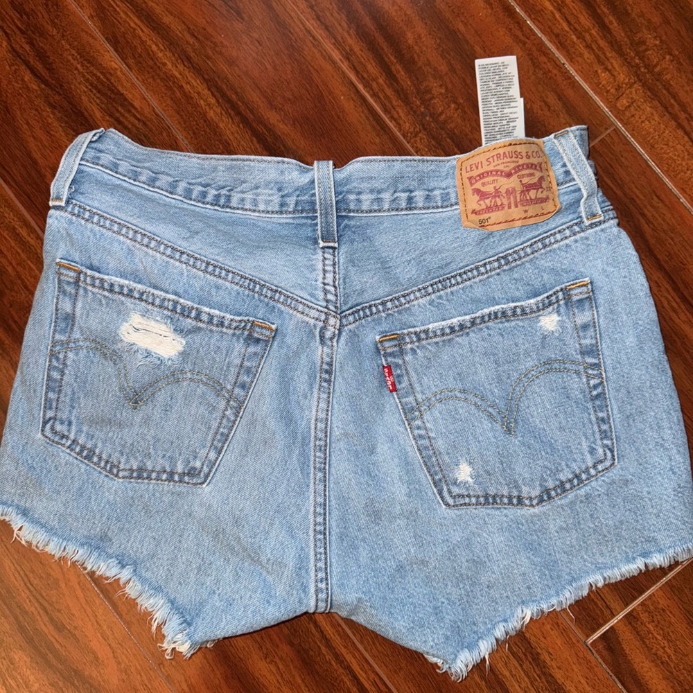 Levi's Blue Distressed Jean Shorts - Picture 3 of 3